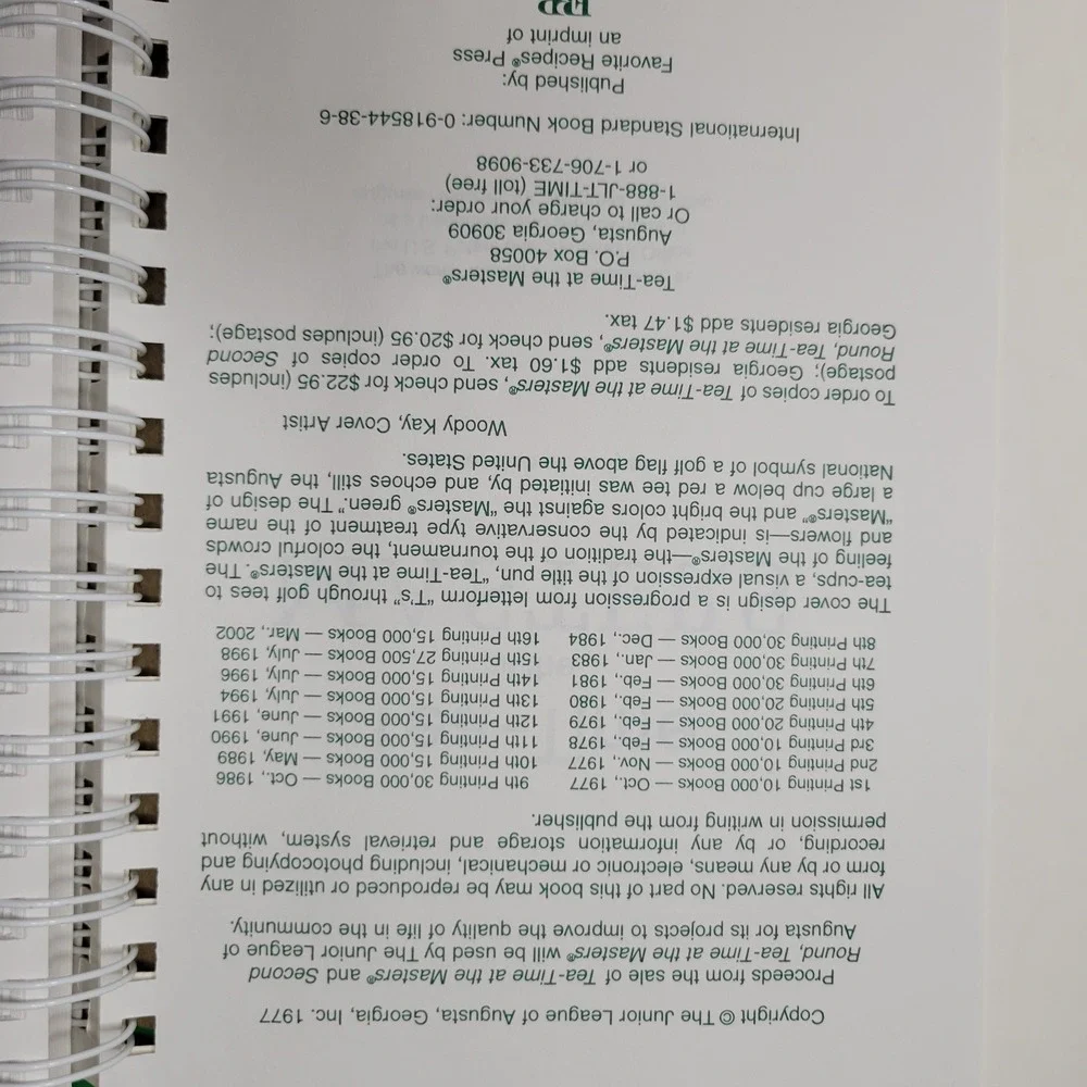Tea-Time at the Masters Cookbook Junior League of Augusta Georgia Golf Recipes